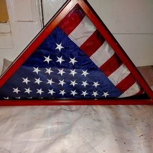 Vintage hand stitched large USA flag in display case